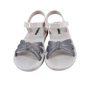 Mini Melissa Kids Jelly Sandals Pink Silver Bow Hook Loop Size 9 USA